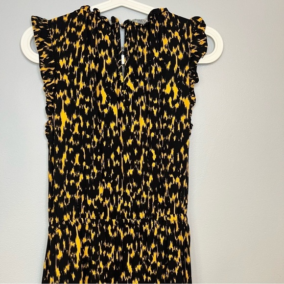 Who What Wear Textured Animal Print Ruffle Dress M 8 10 Black Gold Midi Vacation - Picture 8 of 16